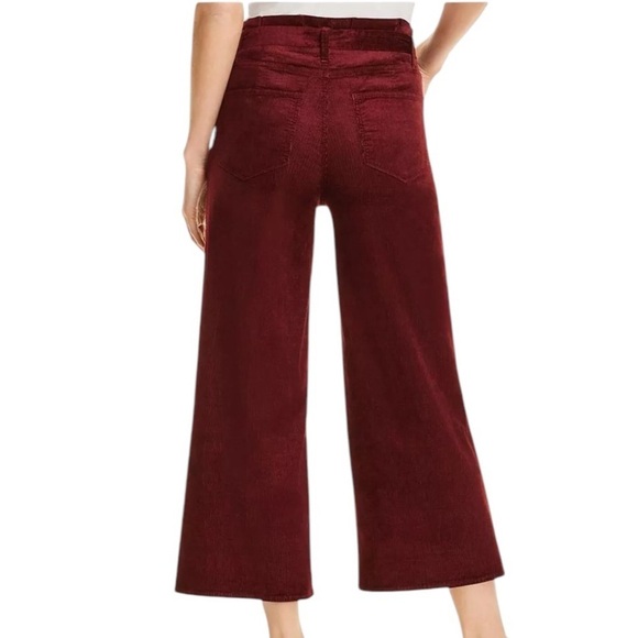 PAIGE Sutton Paper-Bag Dark Currant Corduroy Wide Leg Cropped Pants Size 24 - Picture 3 of 9